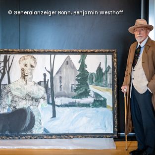 Maler Markus Lüpertz vor Gemälde